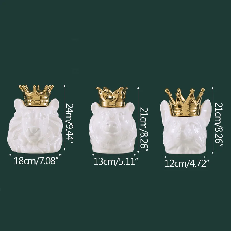 

Strongwell Animal Head Container Home Decoration Ornament Ceramic Crown Figurines Piggy Bank Flower Arrangement Decorations