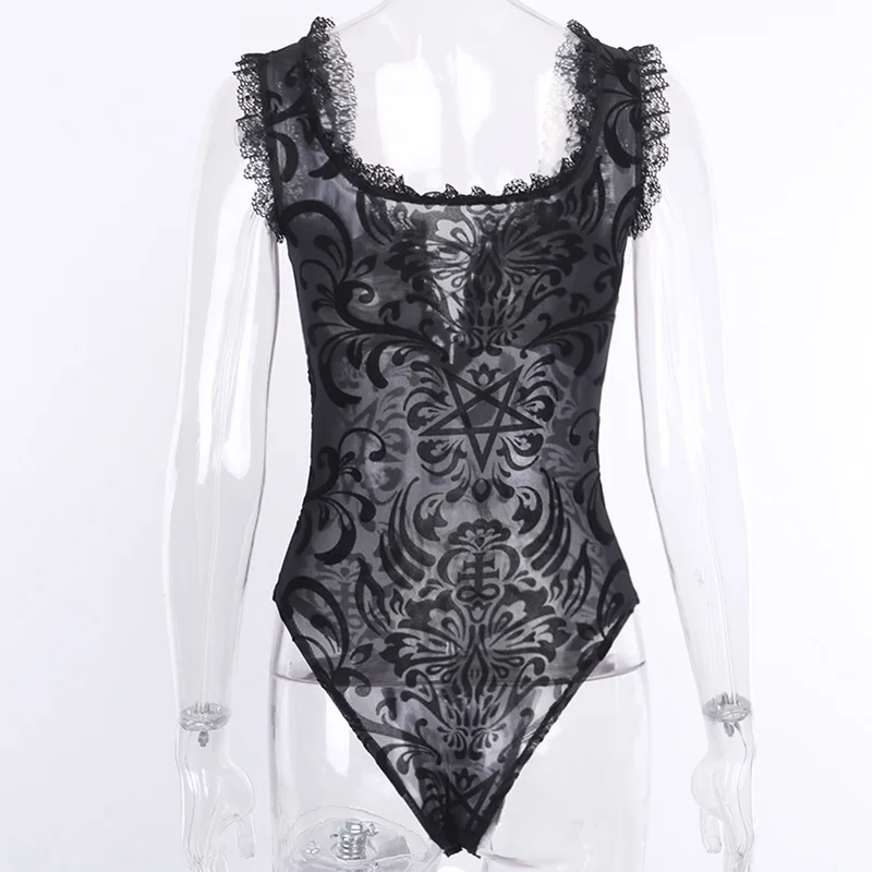 Новинка 2020 женский комбинезон прозрачное Сетчатое Кружевное боди без рукавов