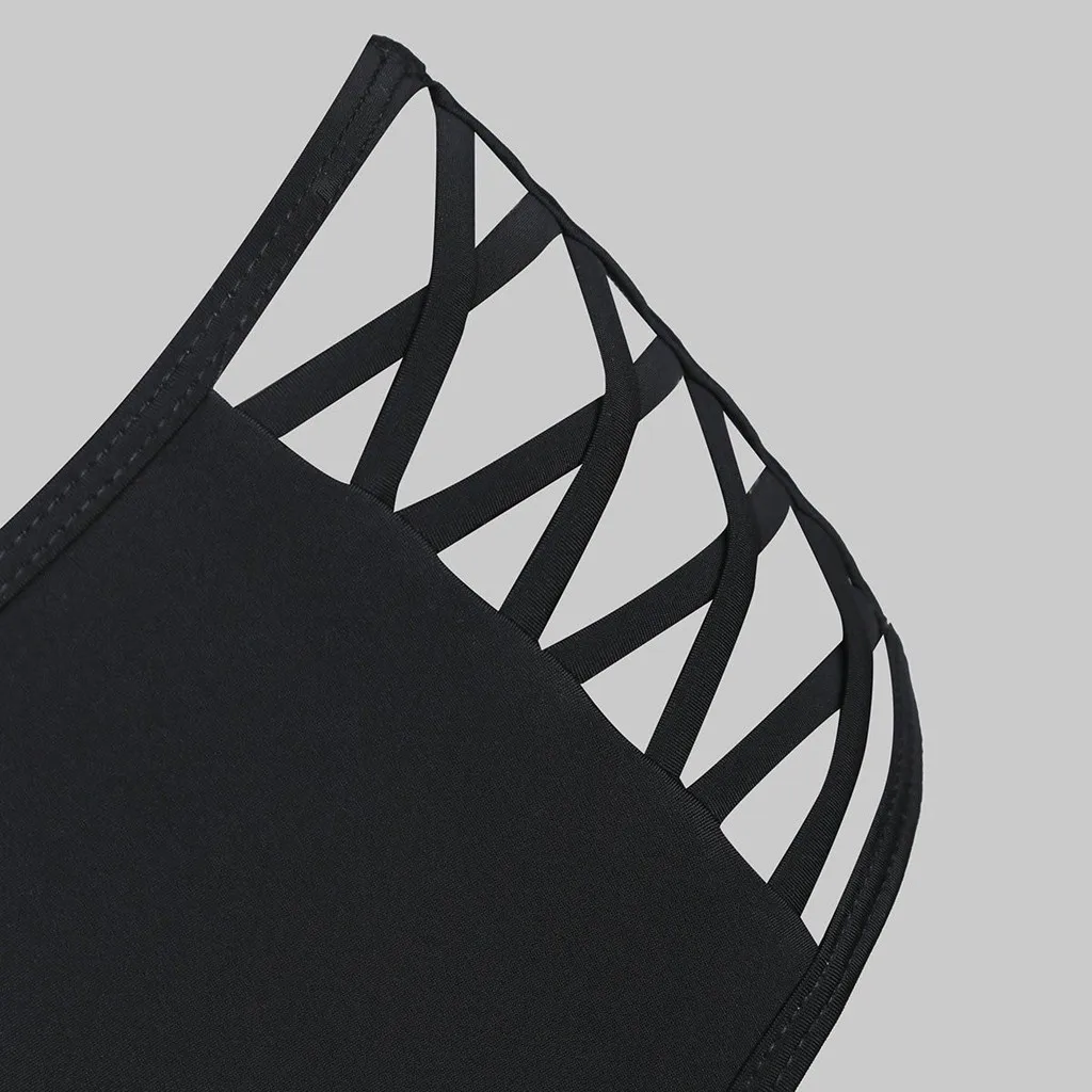 Женский купальник бикини с пуш апом и перекрестными полосками высокое