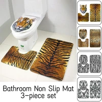 3pcs tiger leopard pattern toilet floor mat waterproof flannel bathroom carpets pedestal ruglid toilet seat coverbath mat pad