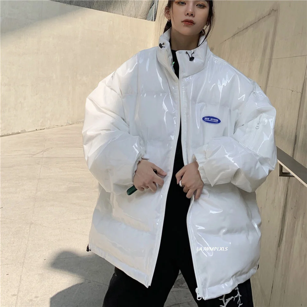 

Waterproof Shiny Winter Jacket Women 2021 Cotton Coat With Hooded OverSize Parkas Clothing Loose Zipper Unisex Streetwear Jacket