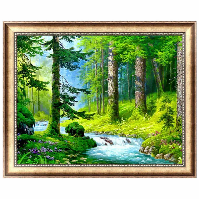 Ручей река зеленый лес сделай сам 5D круглая алмазная живопись вышивка наборы для