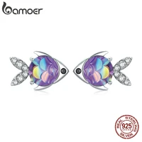 bamoer silver fish stud earrings 100 925 sterling silver happy tropical litte fish earring for women fashion jewelry sce1028