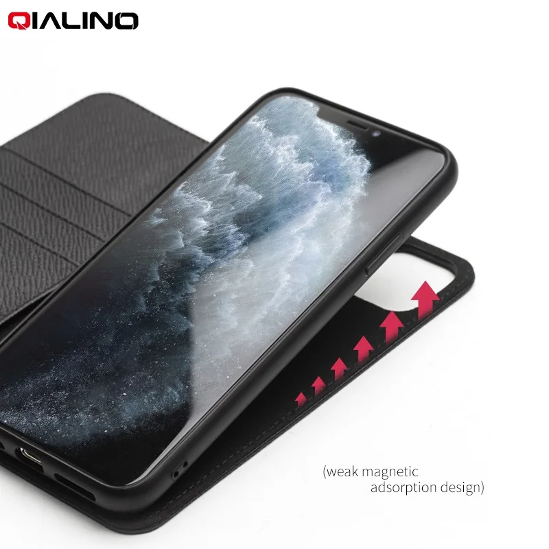 Чехол QIALINO из натуральной кожи для iPhone 11/11 Pro Max откидной магнитный автомобильный