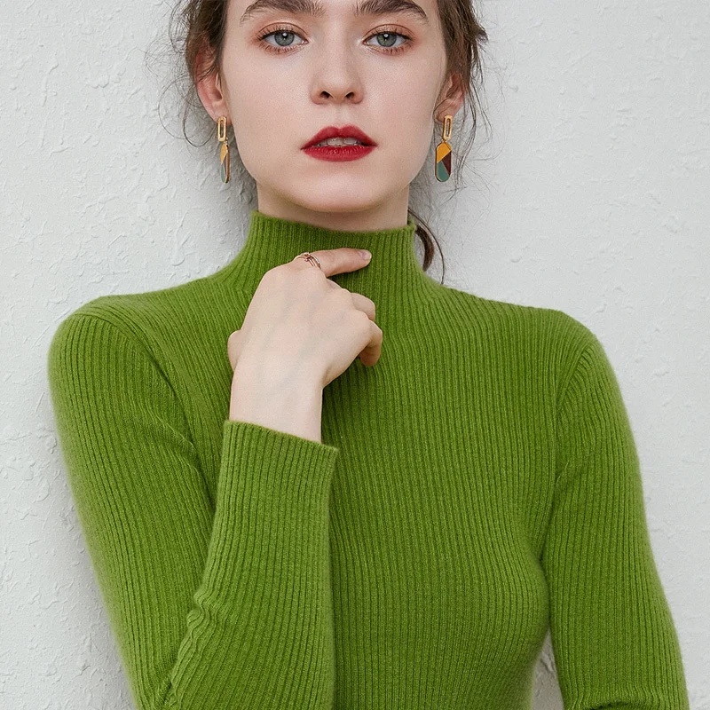 

Кашемировый свитер JCHB с воротником-стойкой, Женский облегающий свитер с длинным рукавом, однотонный утепленный пуловер, свитер