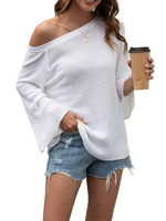 autumn fashion sweater women style one shoulder flare sleeve bandage knit loose