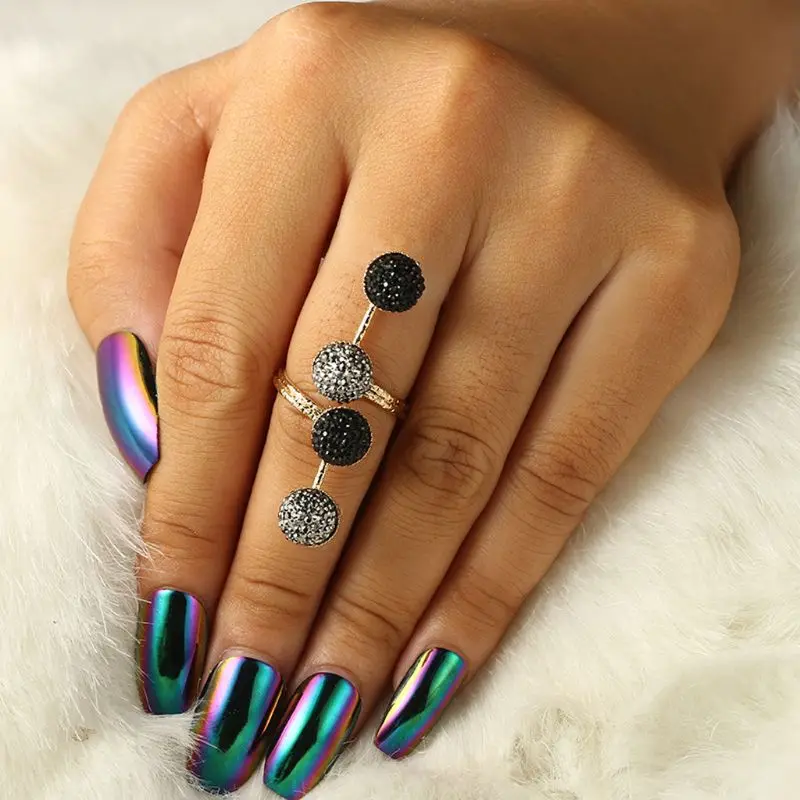 Винтажные черные стразы открытые кольца на пальцы фаланги для женщин модные