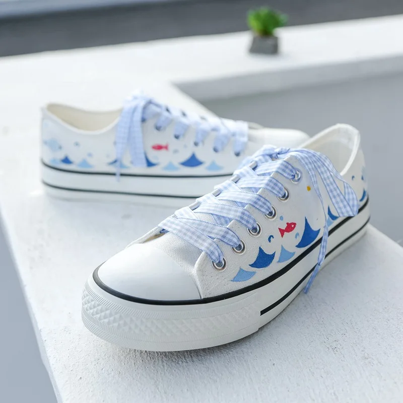 Женские холщовые туфли с принтом плоская подошва высокие Вулканизированная