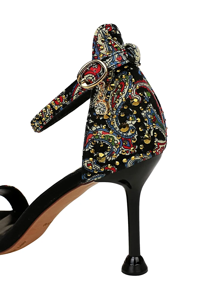 

Women sandals the summer fine high heels restoring ancient ways fashion metal open-toed diamond cloth