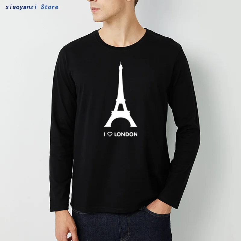 

I Love London men long sleeve T shirt Eiffel Tower Funny Design Fashion Tshirt Homme Cotton Soft Hipster Camiseta