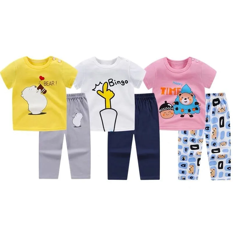 Фото Детские весенне-летние пижамные костюмы тонкая хлопковая футболка с короткими