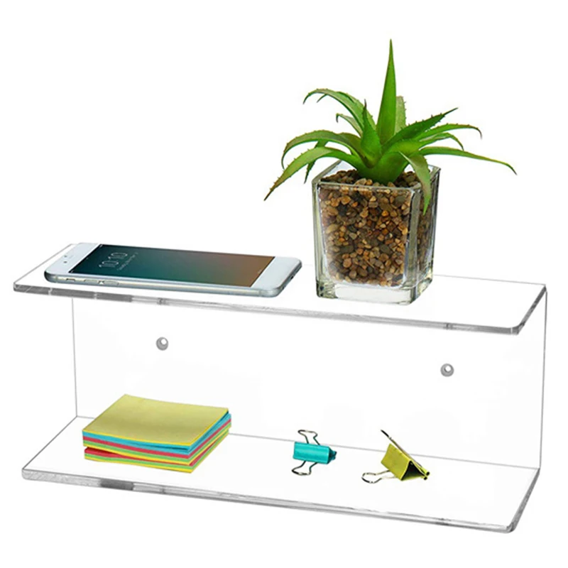 Clear Acrylic Display Stand 2 Layer Wall Mounted Shelf Plant Pot Toy Organizer Necklace Rack Holder | Дом и сад