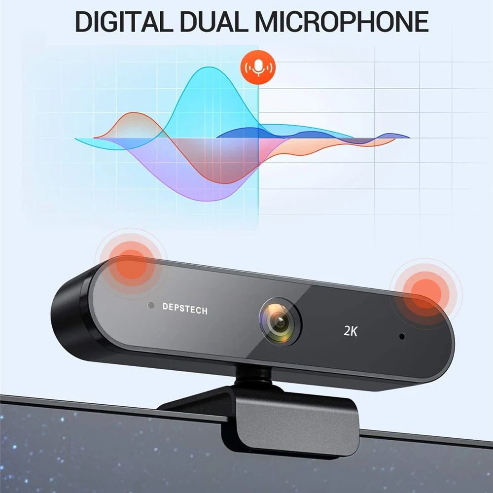 Веб камера DEPSTECH 2K с двойным микрофоном штатив крышкой для конфиденциальности USB