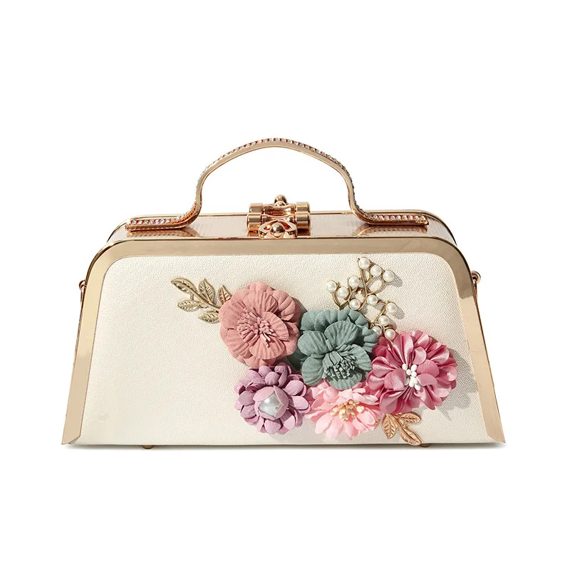 

Fashion party Women Bag Designer PU Leather Evening Bag Handmade Flowers Luxury Handbags Clutch Purse Chain Shoulder Bag Wedding