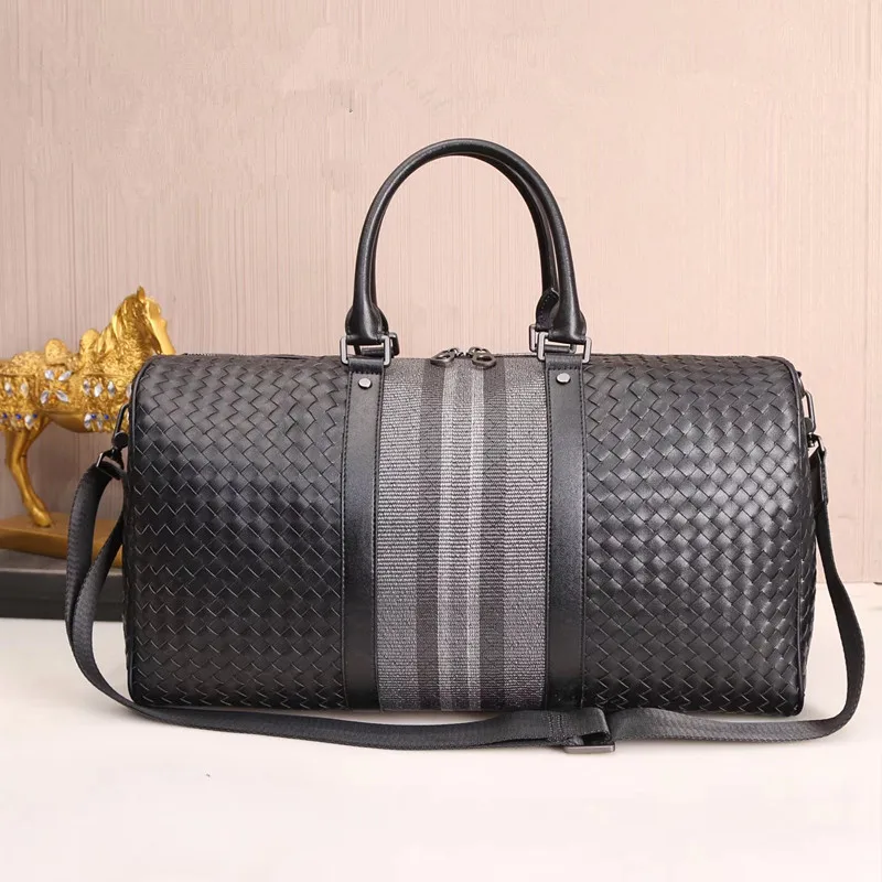 Kaisiludi leather embroidered men's and women's bag woven handbag travel bag large capacity fitness tour single shoulder bag