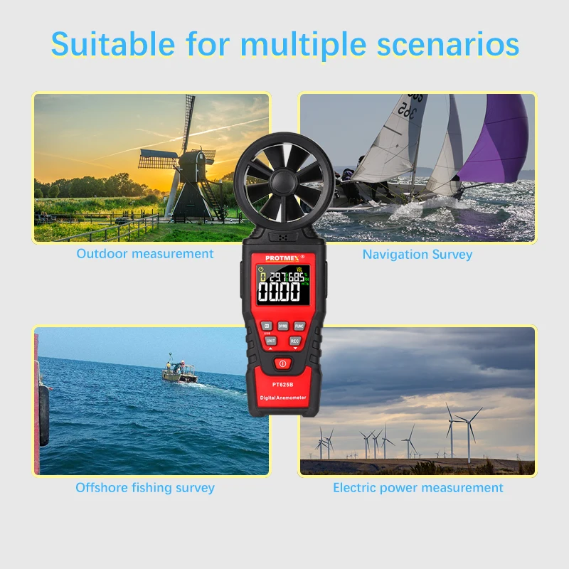 Digital Anemometer Handheld Wind Speed Meter Gauge Air Volume Meter Air Velocity Measuring Flow Meter Via LCD Screen