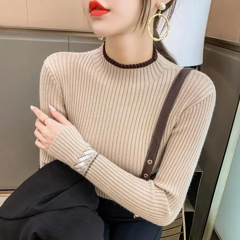 Женский свитер с полувысоким воротником Удлиненная рубашка Осень-зима 2021 новый