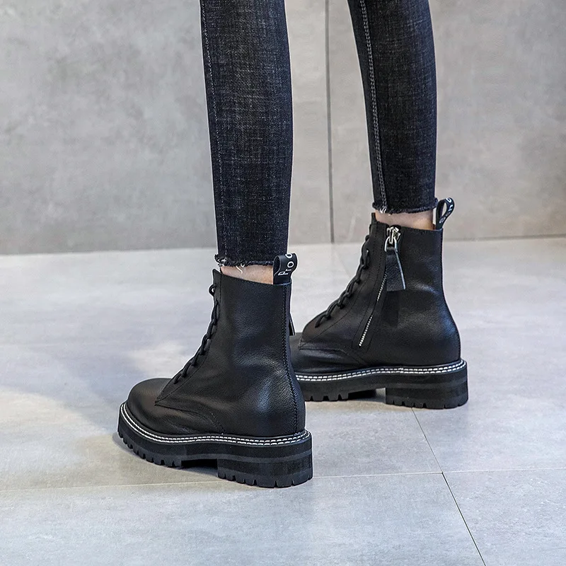 Женские ботильоны из натуральной кожи женские черные Винтажные ботинки коровьей