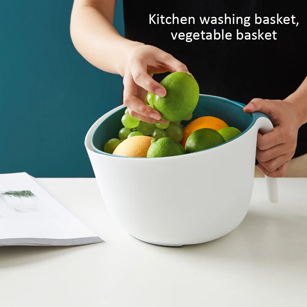 Двухслойный пластиковый дуршлаг для мытья ситечко кухонного слива корзина