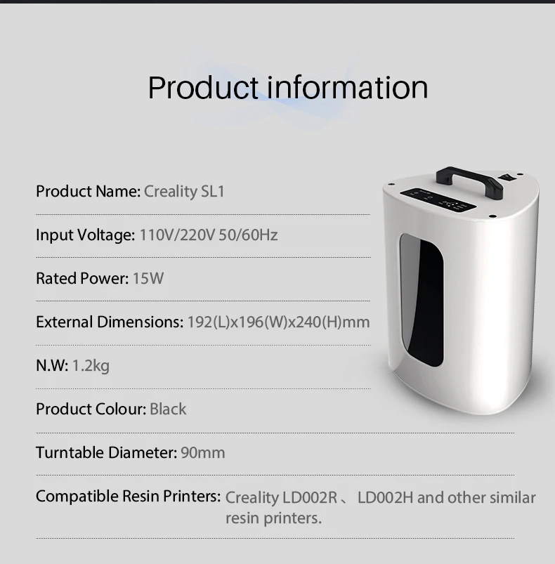 

Creality 3D SL1 Light Curing Machine with High Quality 405nm UV Light for LD002R /LD002H /Other Similar Light Curing Printers