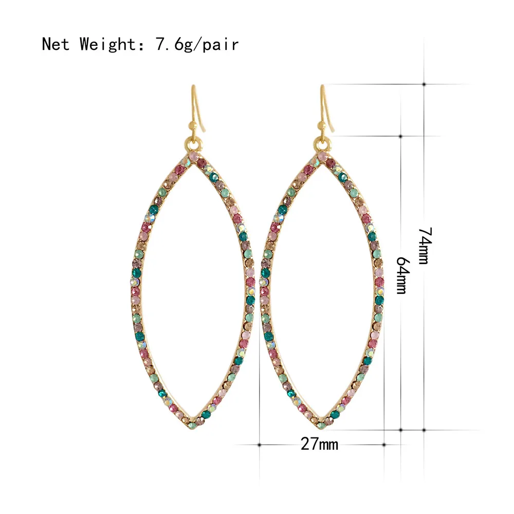 

New Fashion Elegant Women Big Drop Earrings Gold Color Finishing Colorful Stone Decorate Earrings Female Statement Jewelry