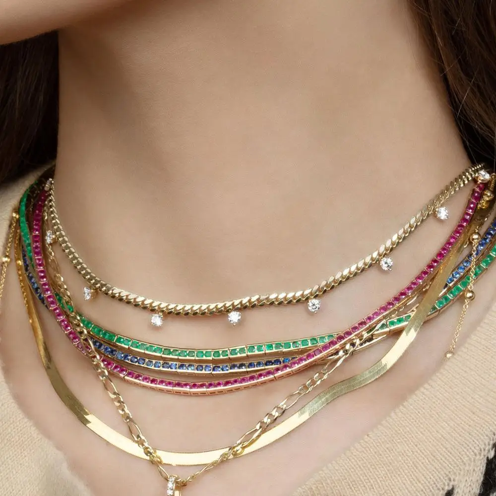 Золотая широкая цепочка Miami Cuban link модное ожерелье с зеленым и белым кубическим