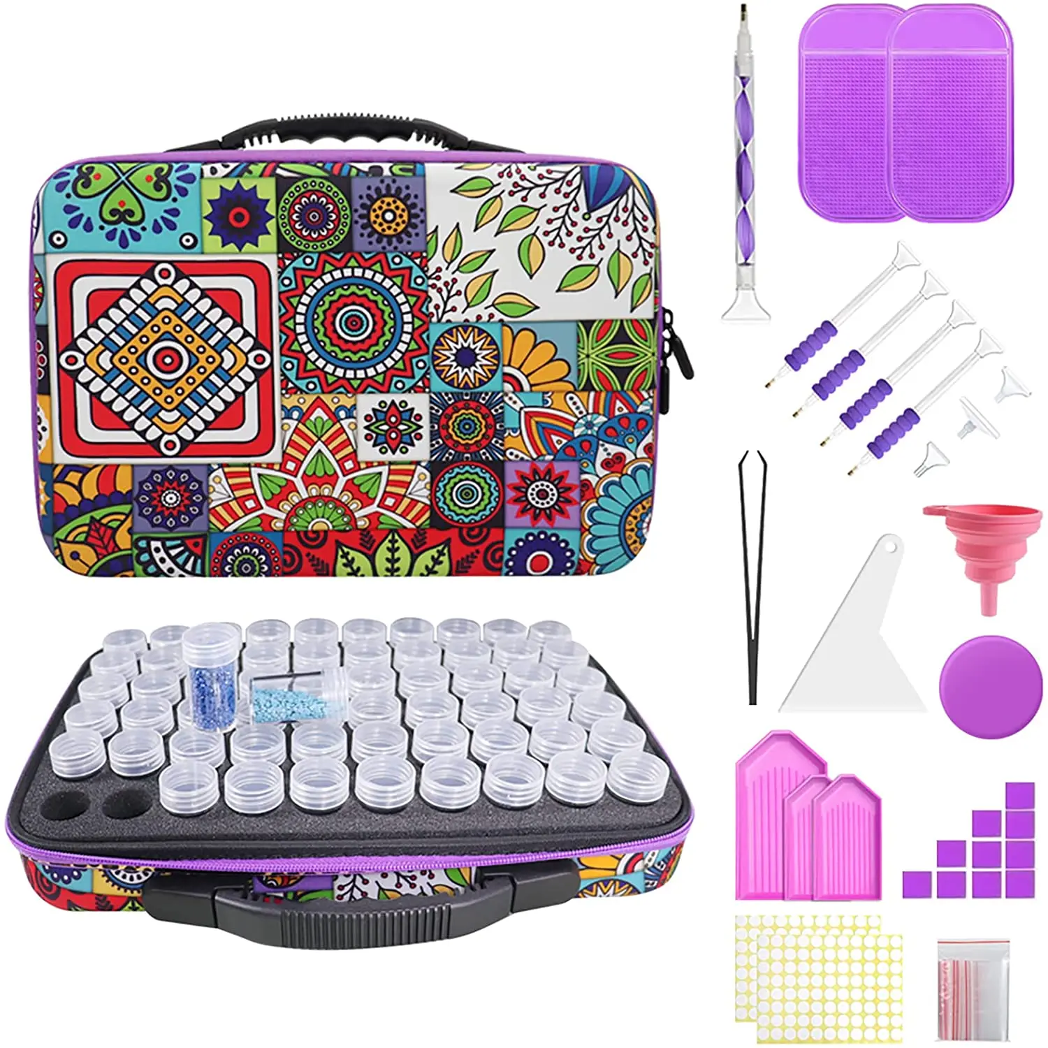 

60 Bottles 5d Diamond Painting Accessories Tools Storage Box Carry Case Container Bag With Drill Pen , Clay funnel,Tweezers kit