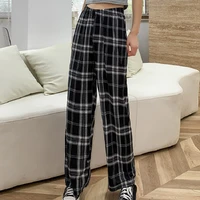 vintage plaid pants women elastic waist loose pants korean harajuku high waist trousers 2022 casual retro wide leg pants