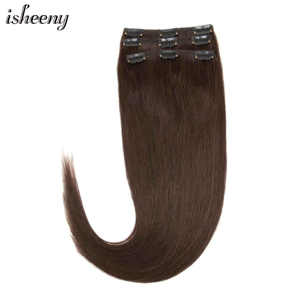 

Isheeny 16"-22" Clip-in Hair Extensions Brown Hair Pieces 3pcs/set Clips On Remy Hair 60g-80g