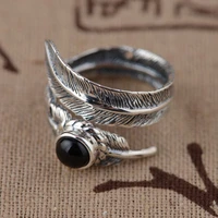 925 sterling silver retro feather open stacking statement rings for women men gift punk cool fashion jewelry bijoux