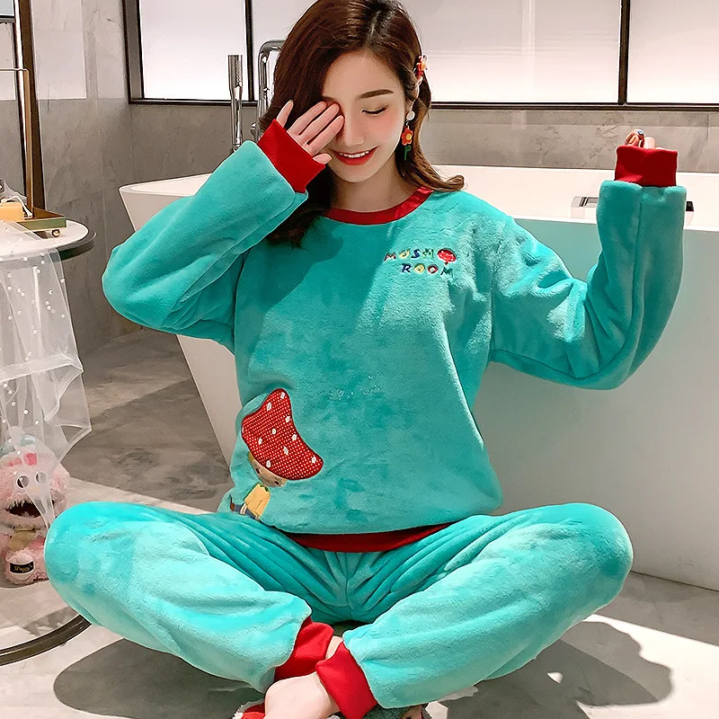 

Women's Pajamas Set Autumn Winter Ladies Pajamas Flannel Long-Sleeve Pyjamas Suit Pijama Mujer Cute Animal Women Home Clothes