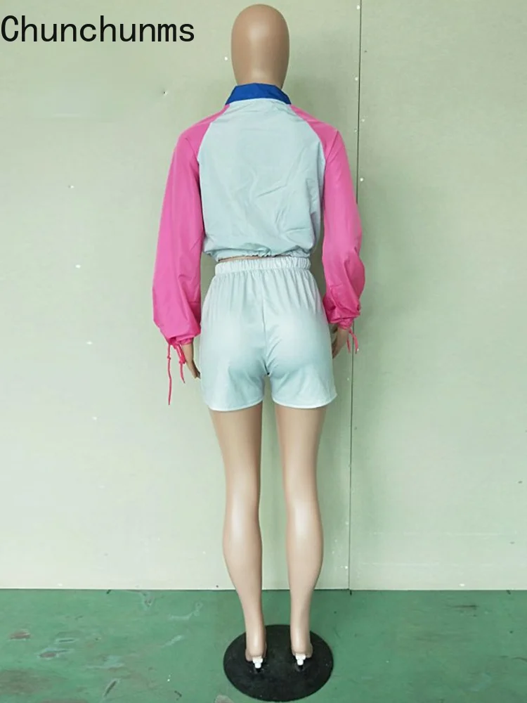 

2021 Casual Patchwork Set For Women Summer Long Sleeve Block Color Ruched Drawstring Two Piece Set Matching Tracksuit Outwear