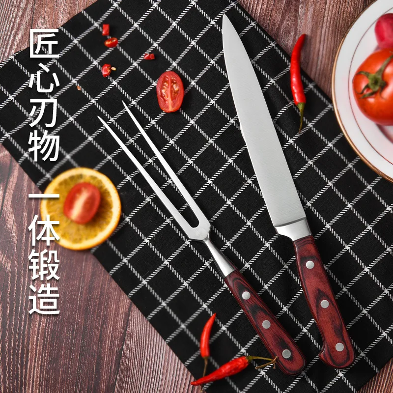 Juego de tenedor para trinchar barbacoa, herramientas de cocina de acampada, cuchillo de acero inoxidable de 8 pulgadas, tenedor para trinchar, 2 uds.-1
