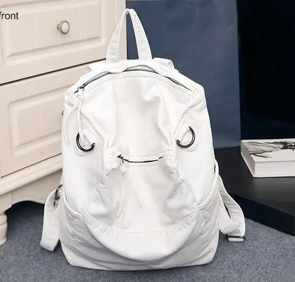 

Backpack Women Soft Washled Leather Female Shoulder Bag New Design Large Capacity Travel Schoold Bags Black White Women Bag