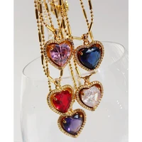 colors pendant necklaces for women red pink heart neck chain beads female jewelry zircon free shipping wholesale gift christmas