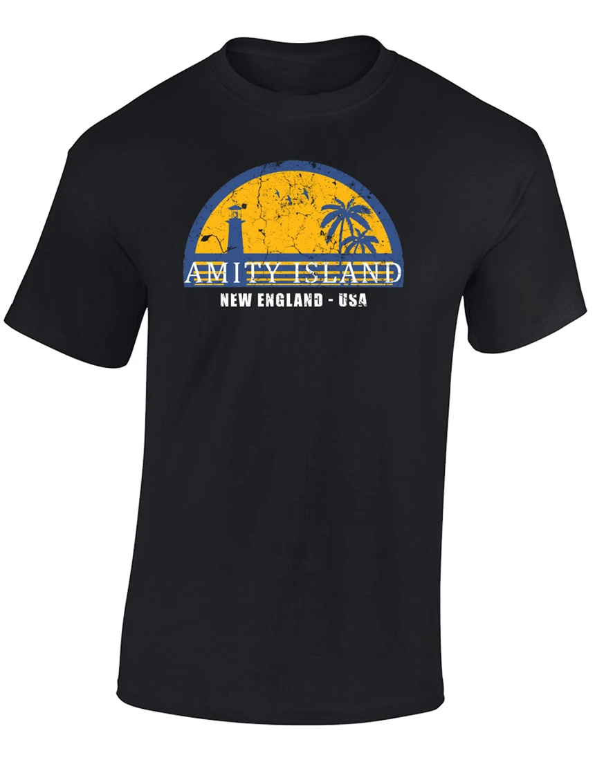 Дружбе остров Col Мужская футболка Веселая челюсти Ретро Shark классические пленка