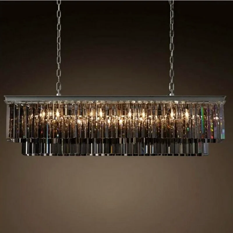 

RH American classic crystal glass tube LED pendant lamp light rectangular square foyer living dinning room ceiling hanging lamp