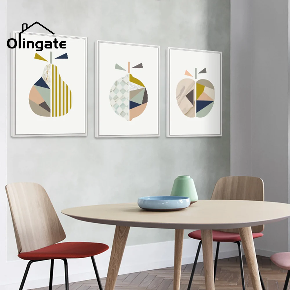 

Abstract Geometry Wall Art Cute Cats Canvas Painting Fruit Print Posters Boho Scandinavian Pictures for Kitchen Home Room Decor