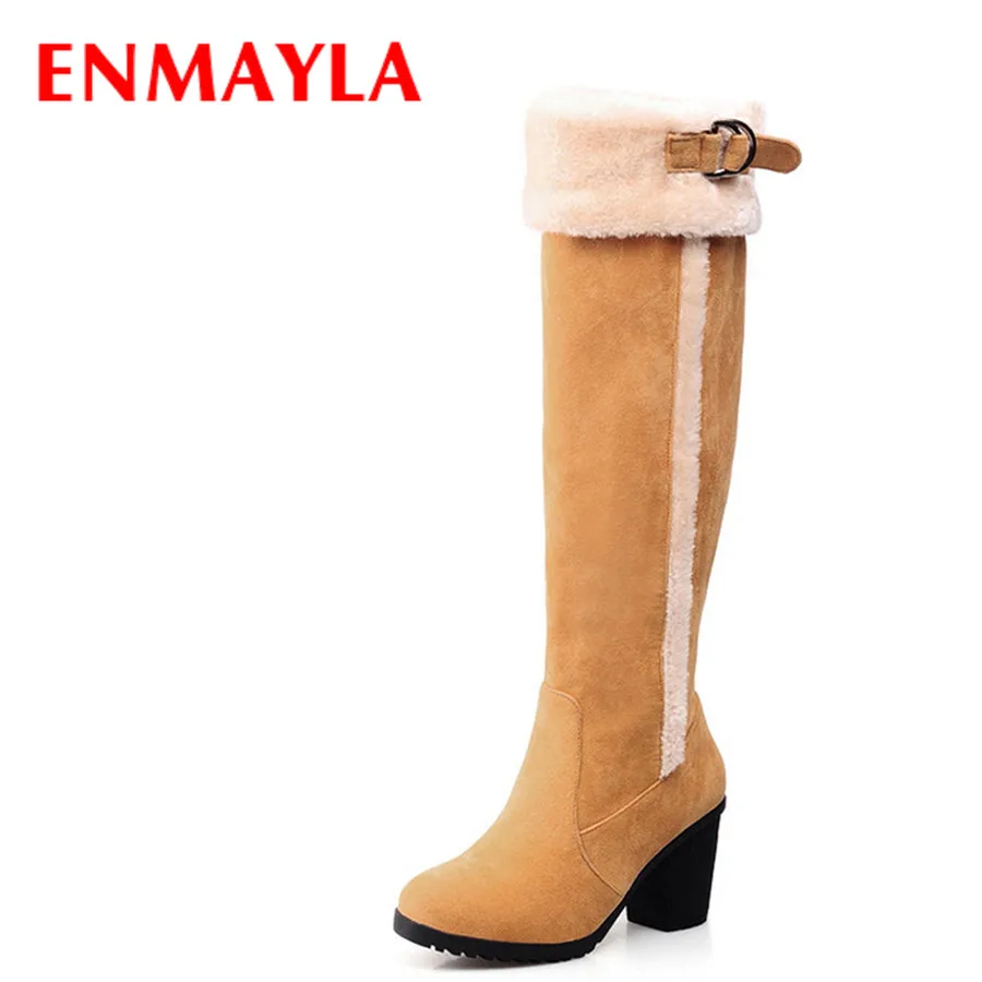 

ENMAYLA High Heels Pointed Toe Snow Boots Women Buckle Fashion Winter Knee High Boots for Women Long Boots women shoes boots