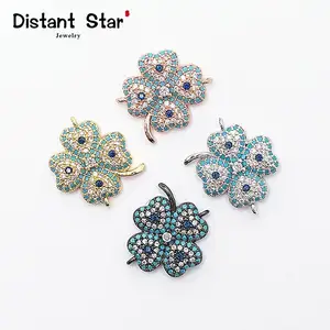 Изысканные четыре листа для изготовления ювелирных изделий сделай сам, аксессуары для браслетов из меди с цирконом, для изготовления браслетов, ожерелий, соединительное отверстие, 0,78 * дюймов