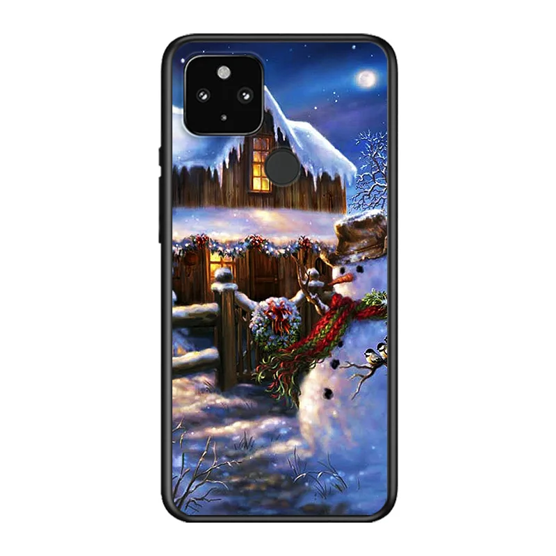 

Merry Christmas Santa Claus Snow Soft TPU Silicone Black Cover For Google Pixel 5 4A 5G 4 XL Phone Case