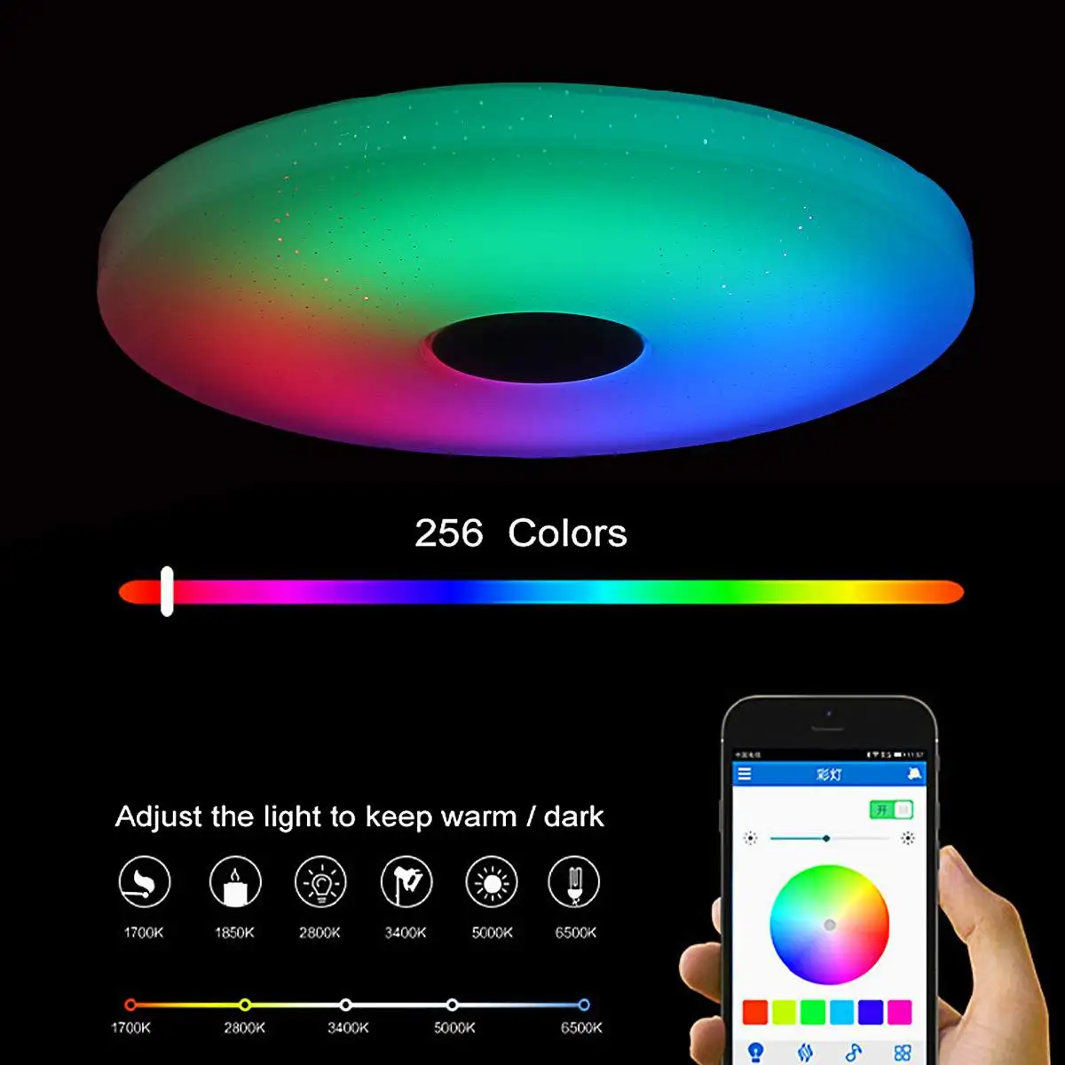 $20.89 300W RGB Dimmable LED Ceiling Light Home Lighting Remote APP Control bluetooth Speaker Music Light Bedroom Colorful Ceiling Lamp