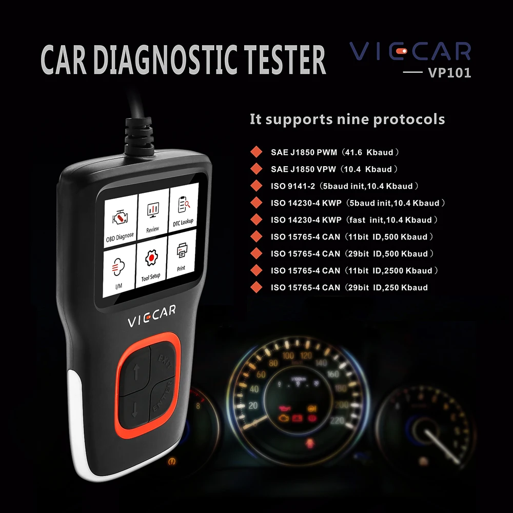 Viecar VP101 многоязычный OBD 2 OBD2 автомобильный считыватель кодов I/M DTC OBDII/EOBD