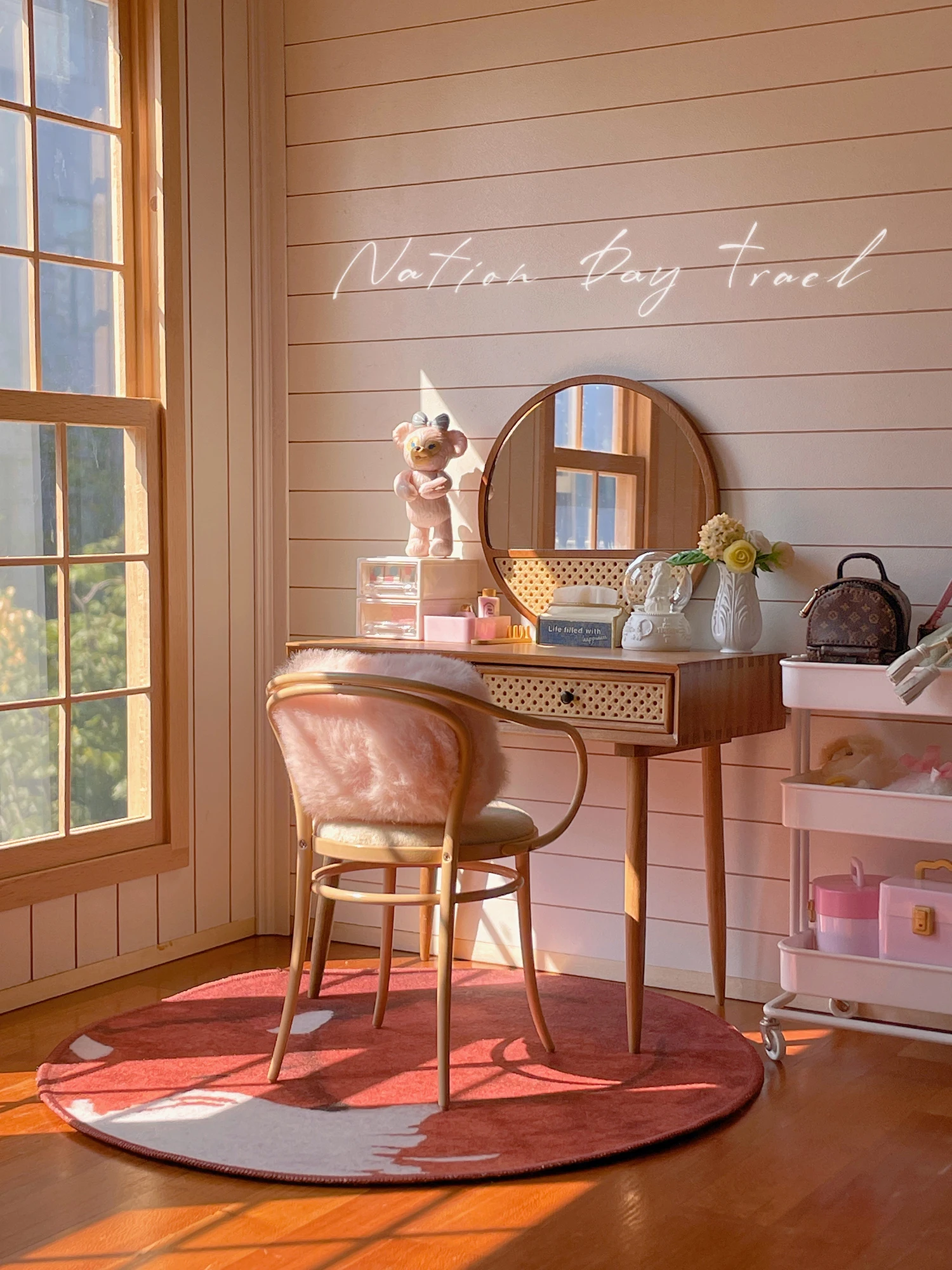 16 make up mirrorglass mirror solid wood cherry wood doll house mini model free global shipping
