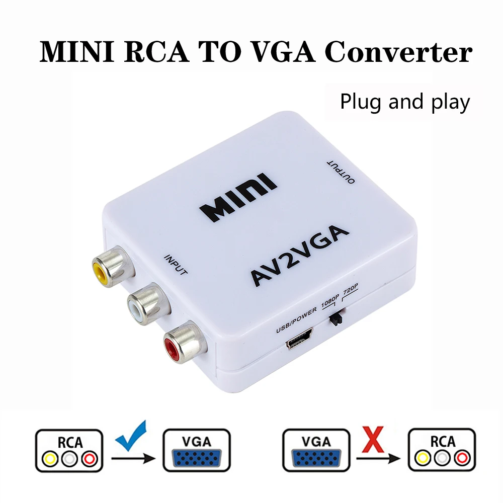 Мини AV2VGA видео конвертер AV RCA CVBS к VGA с 3 5 мм аудио поддержка 1080 P/720 P ПК HDTV
