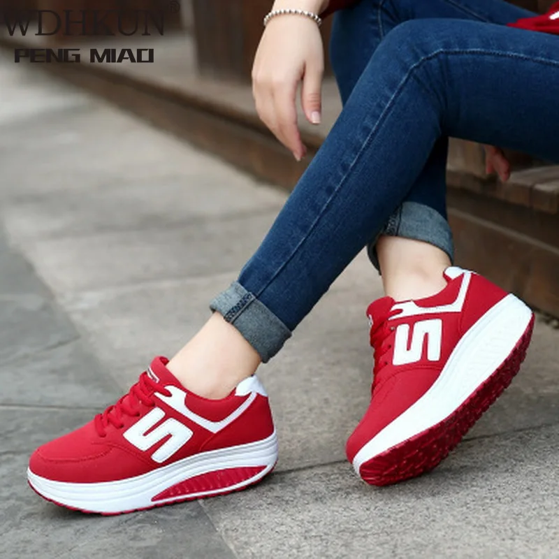 

Women Sneakers Shoes 2020 Basket Breathable Mesh Lace Up Platforms Shoes Height Increasing Rocking Shoes Sports Wedge Casual