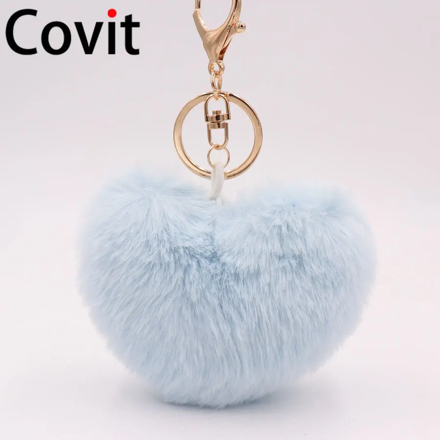 Милые пушистые брелоки в форме сердца женские помпоны из искусственного меха
