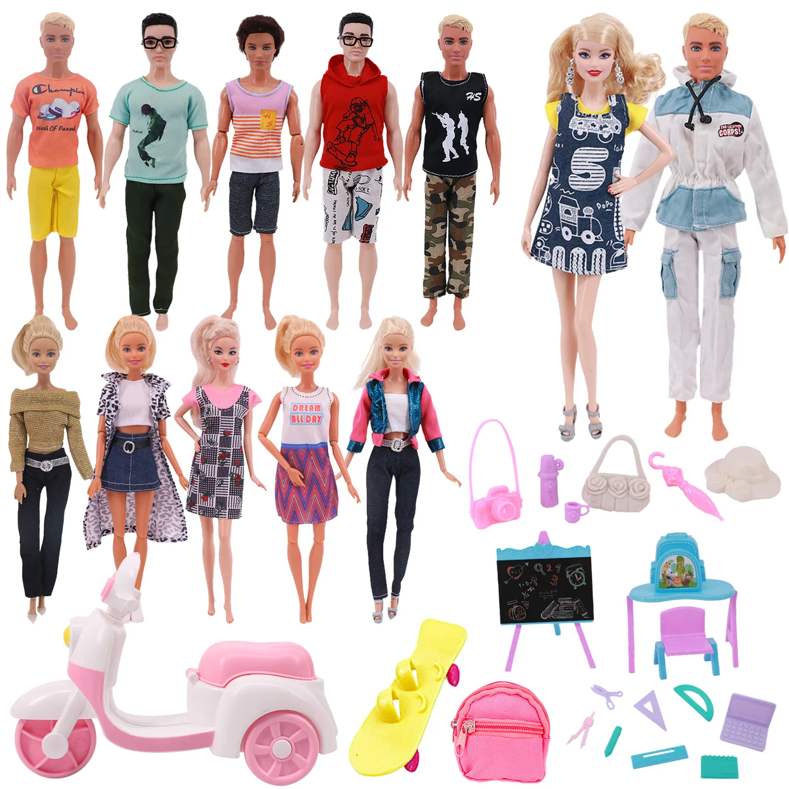 

Кукольная одежда для Барби, сумки ручной работы и скейтборд, повседневная Вечерние няя одежда, кукольные аксессуары для Барби, подарок для д...