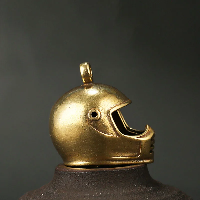 Латунный винтажный брелок ручной работы с изображением черепа головы шлема