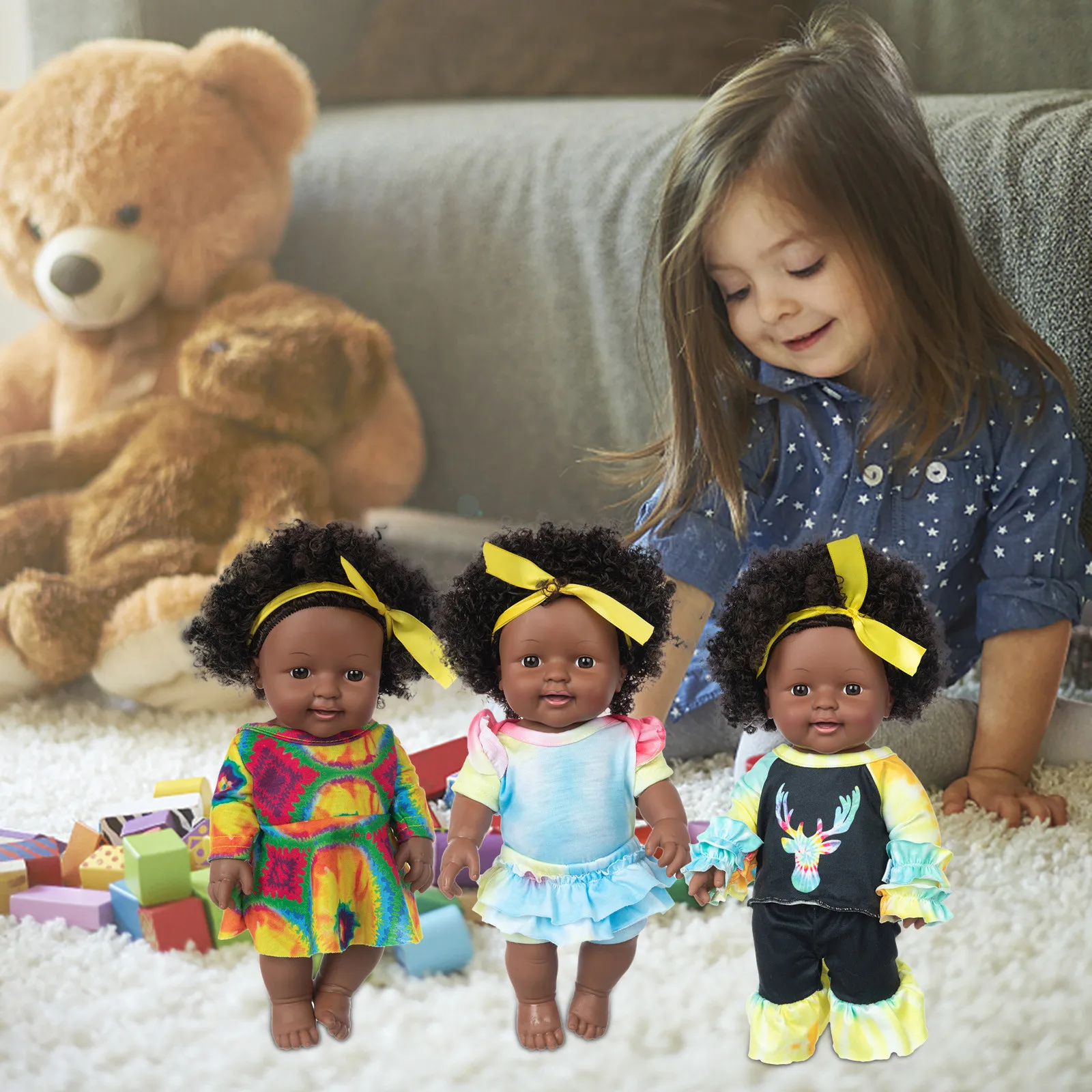 

Black African Black Baby Cute Curly Black 12-Inch Vinyl Baby Toy African American Doll - Black Curly Hair Kids Birthday Gift